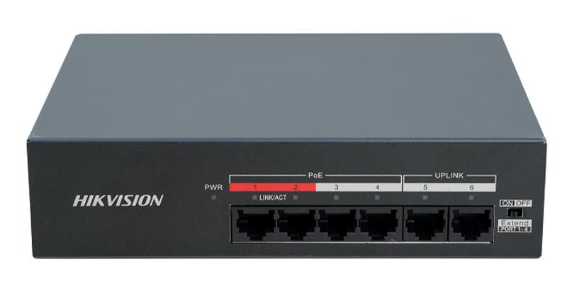 Hikvision DS-XS06-P مفتاح شبكة بـ 4 منافذ PoE بسرعة 10/100Mbps