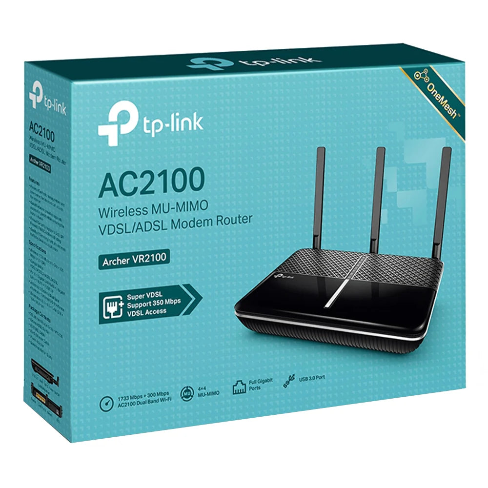 TP-LINK ARCHER VR2100 AC2100 VDSL MODEM ROUTER 4 PORTS 3 ANTENNA